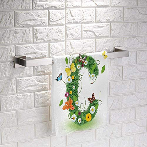 DayDayFun Letter C Cute Towel Spring and Summer Inspired Alphabet Design Capital Letter C Symbol Writing Cute Towel Wraps for Women Size 8 inchx24 inch Green Multicolor