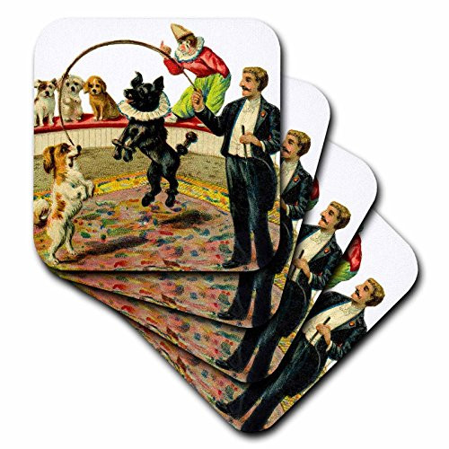 3dRose CST_34942_2 Black Tan Circus Dogs-Soft Coasters, Set of 8