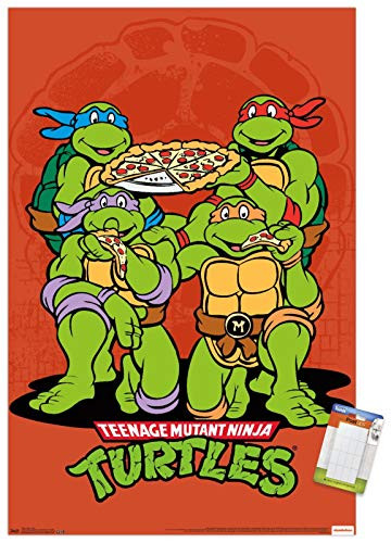 Trends International Nickelodeon Teenage Mutant Ninja Turtles - Pizza Wall Poster, 22.375 inch x 34 inch, Premium Poster  and  Mount Bundle