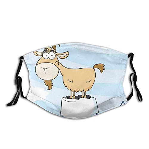 Comfortable Windproof mask?Doodle Cartoon Goat Smiling And Standing On Top Of Mountain Pick Digital Illustration?Printed Facial decorations for adult