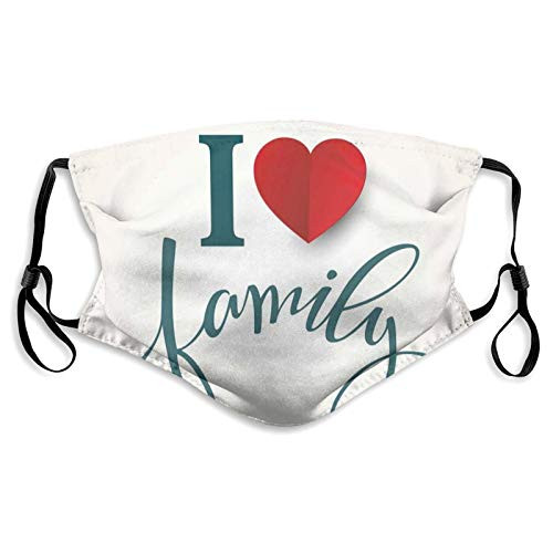 Women Men Boys Girls, Love And Family Theme Design With Red Heart Hand Writing Modern Typography,Half Face Mouth Mask Breathable Mouth Muffle For, Travel, Outdoor(M)