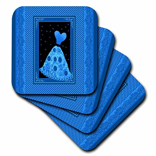 3dRose cst_30233_2 Cobalt Blue Flowered Dress with Stars and Striped and Damask Ribbon Frames-Soft Coasters, Set of 8 3dRose cst_30233_2 Cobalt Blue Flowered Dress with Stars and Striped and Damask Ribbon Frames-Soft Coasters, Set of 8