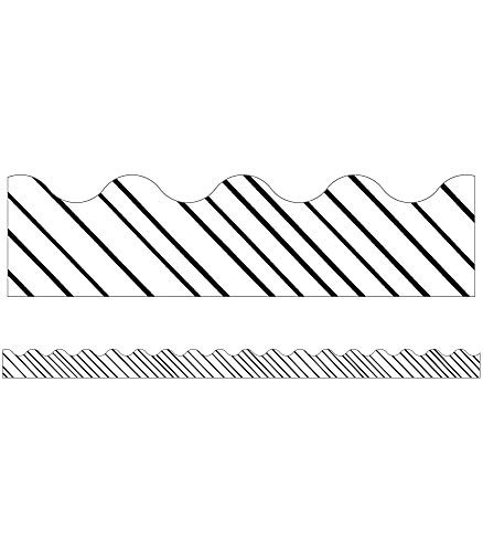 Carson Dellosa Kind Vibes Scalloped Bulletin Board Borders13 Black and White Stripe Bulletin Board Border Strips, Homeschool or Classroom Decor (3' x 2.25 inch)