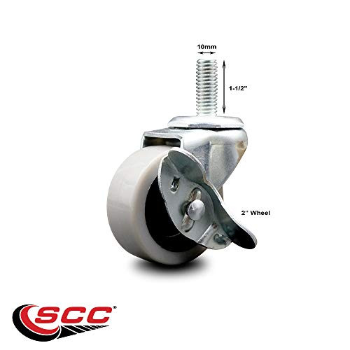Service Caster - 2 Inch Swivel Thermoplastic Rubber Caster and 10mm - 1.50 TPI x 1.5 Threaded Stem and Brake - 80 lbs./Caster