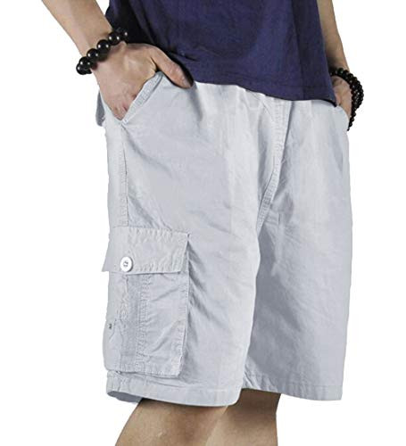 XinnanDe Mens Cotton Loose Twill Drawstring Relax Fit Cargo Short with Full Elastic Waist Beige 44