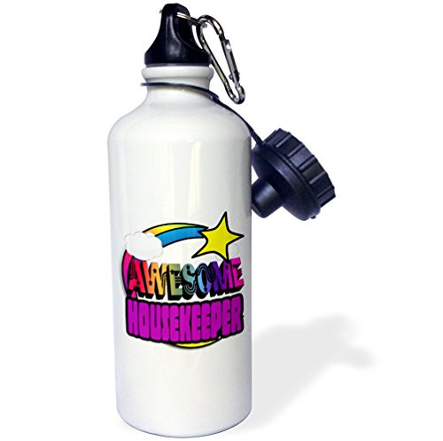 3dRose Shooting Star Rainbow Awesome Housekeeper-Sports Water Bottle, 21oz , 21 oz, Multicolored