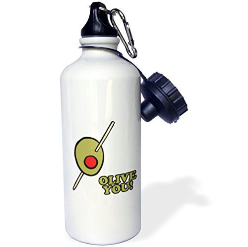 3dRose  inchFunny Olive You I Love You Design inch Sports Water Bottle, 21 oz, White