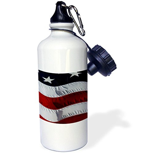 3dRose  inchStars and Stripes inch Sports Water Bottle, 21 oz, White