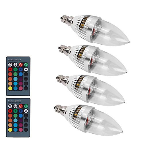 E27/E12 RGB Candle Lamp LED Remote Control Aluminium Alloy Candle Lights 85-265V LED Light Bulbs RGB Color Changing Bulbs for Home Bedroom Decor Flood Light Bulb - 16 Color Choices (4 Pack)(E12)