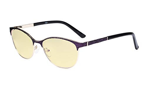 Eyekepper Ladies Blue Light Blocking Glasses with Yellow Filter Lens - Semi Rimless Computer Eyeglasses Women - UV420 Cateye Eyewear - Purple