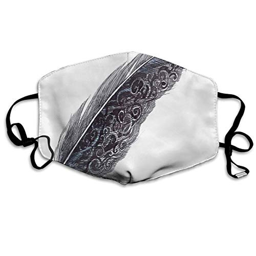 Image Of A Dated Classic Quill Pen Feather With Leaf Motifs On One Side Reusable Face Mask Balaclava Washable Outdoor Nose Mouth Cover for Men and Women
