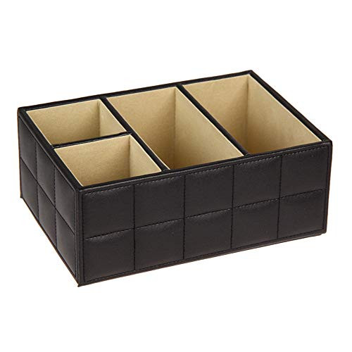 4 Grids Remote Control Holder Storage Container Mobile Phone Storage Wooden Box Office Desktop Organizer Multi-function PU Leather Storage Box Cosmetics Pen Organizer Bins Desk Stationery Organization