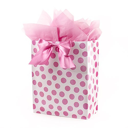 Hallmark Extra Large Gift Bag with Tissue Paper (Pink Polka Dots and Bow)