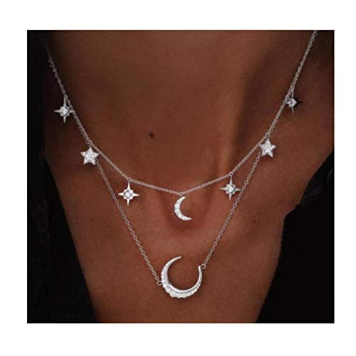 Edary Layered Moon Necklace Star Pendant Necklaces with Rhinestone Necklace Jewelry for Women and Girls Edary Layered Moon Necklace Star Pendant Necklaces with Rhinestone Necklace Jewelry for Women and Girls