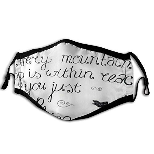 MIGAGA Face Cover,Motivational Sketchy Mountains Hand Writing Style Letters Purpose Determination Success,Balaclava Reusable Anti-Dust Mouth Bandanas Outdoor Neck Gaiter with 2 Filters