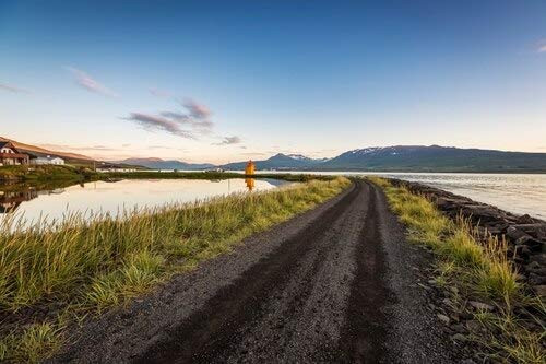 Posterazzi Empty Road Eyjafjordur Akureyri Iceland Poster Print, (27 x 9), Varies