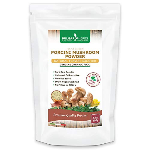 Organic Porcini Mushroom Powder - Italian Hand Milled Porcini Powder, Premium Quality Wild Grown, Hand Picked, Sun-Dried, Porcini Mushrooms - No Fillers or GMO's, Non-Irradiated - 3.5 Oz (100g) Organic Porcini Mushroom Powder - Italian Hand Milled Porcini Powder, Premium Quality Wild Grown, Hand Picked, Sun-Dried, Porcini Mushrooms - No Fillers or GMO's, Non-Irradiated - 3.5 Oz (100g)