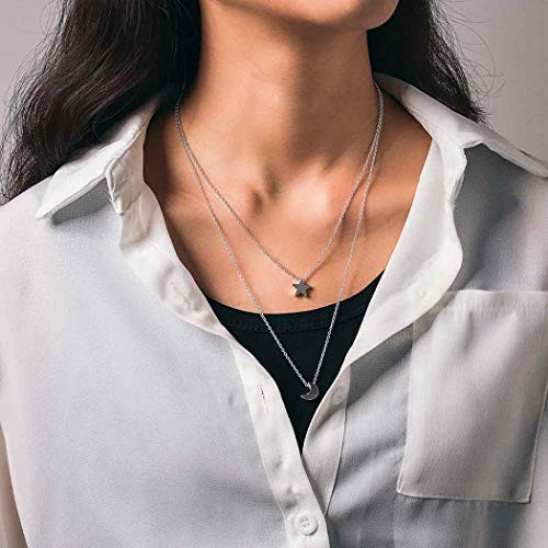 Bomine Layered Necklace Chain Star and Moon Pendant Necklaces Jewelry Chain for Women and Girls (Sliver) Bomine Layered Necklace Chain Star and Moon Pendant Necklaces Jewelry Chain for Women and Girls (Sliver)