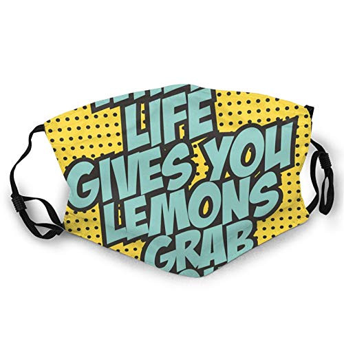 GULTMEE Mouth Scraf Face Cover Anit Dust Shield,Funny Quote Retro Design When Life Gives You Lemons Grab Tequila,Comfortable Activated Carbon mask for Man and Woman