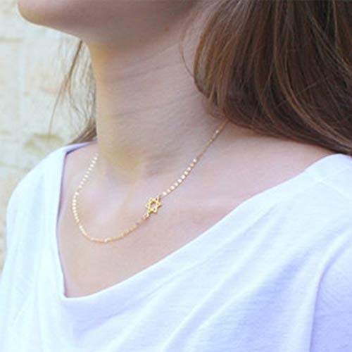 Tgirls Hexagonal Star Chain Necklace Hollow Star David Pendant Necklaces Jewish Jewelry for Women and Girls (Gold)