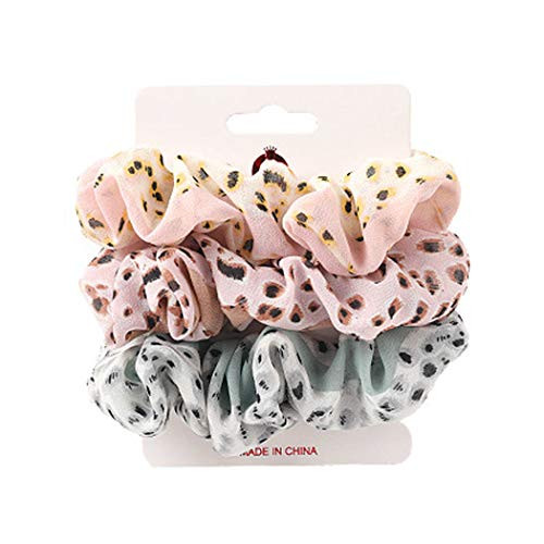 Chennie Hair Bands Leopard Dot Elastic Hair Chiffon Scrunchies Ties Ropes Scrunchie Accessories For Women And Girl (3PCS) (Light color)