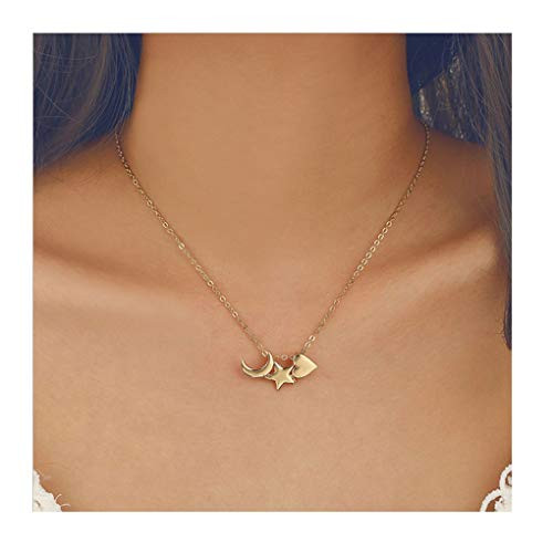 Yalice Fashion Star Moon Crescent Necklace Chain Gold Heart Necklaces Minimalist Jewelry for Women and Girls