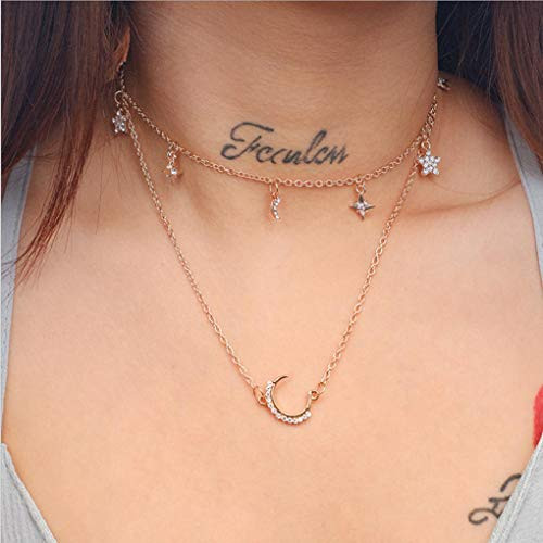 Yalice Gold Star Choker Necklace Chain Moon Layered Necklaces Crystal Jewelry for Women and Girls Yalice Gold Star Choker Necklace Chain Moon Layered Necklaces Crystal Jewelry for Women and Girls
