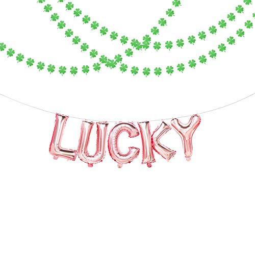 St Patricks Day Decorations - Lucky Balloon Banner - Green Clover Shamrock Garland - Irish Party Supplies