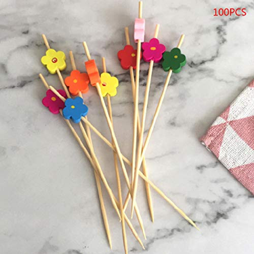 lehaha - Fruit Picks, 100pcs Flower Food Picks Dessert Buffet Fruit Salad Fork Cake Muffin Party Vegetable Sticks Cocktail Toothpicks Cake Sign