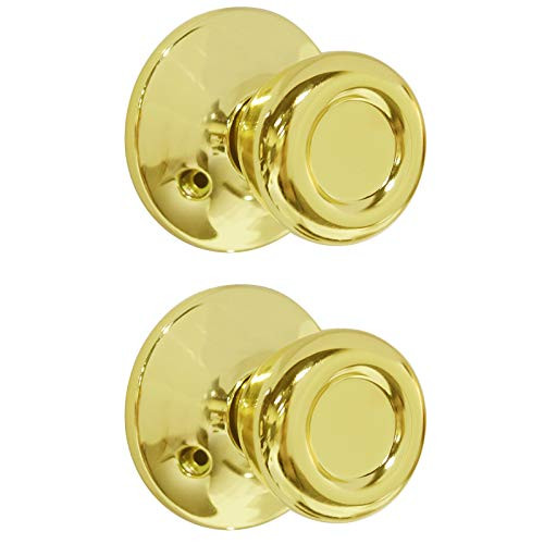 GOBEKOR 2 Pack Single Dummy Door Knobs Polished Brass Interior Dummy Knobs for French Doors Tulip Door Knobs Non-Turning Door Knob