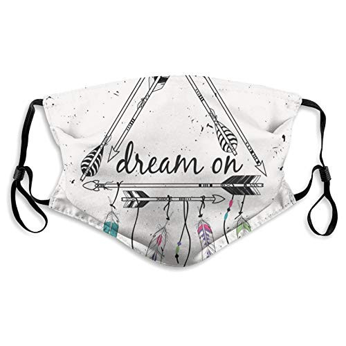 Funny Print Breathable Mouth Masks Boho Style Arrows Triangle Shape Dream Hand Writing Feathers,Hip Hop Dust Face Masks,Washable And Reusable Windproof Cartoon Animal Masks