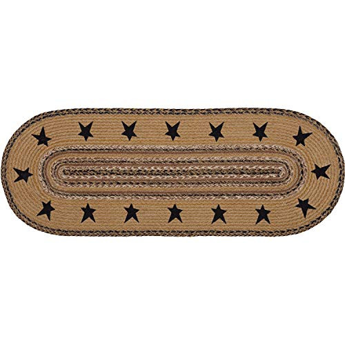VHC Brands Primitive Tabletop Kitchen Kettle Grove Border Jute Stenciled Star Oval 13x36 Runner, Natural Tan VHC Brands Primitive Tabletop Kitchen Kettle Grove Border Jute Stenciled Star Oval 13x36 Runner, Natural Tan