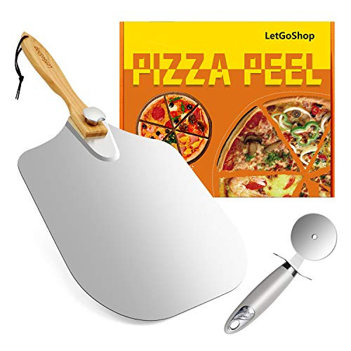 LetGoShop Pizza Peel Aluminum Metal Pizza Spatula 12 inch, Pizza Paddle with Foldable Wooden Handle LetGoShop Pizza Peel Aluminum Metal Pizza Spatula 12 inch, Pizza Paddle with Foldable Wooden Handle