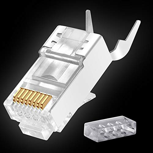 DUOKEAI CAT7 RJ45 Connectors 2-Piece Metal Shielded Cat 7 FTP Gold Plated 8P8C Ethernet Connector Modular Network Plug RJ45 Cable Crimp Connector