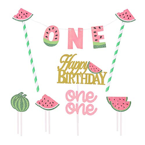 Amosfun 10pcs Cake Toppers Decorations Birthday Watermelon Summer Fruit Letter Cupcake Picks Party Supplies Cake Insert Cake Toppers for Birthday