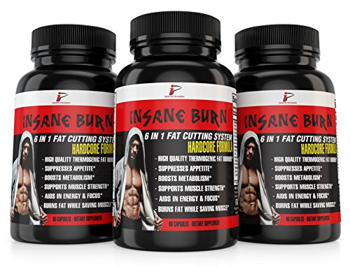 Insane Burn Fat Burner: Fast Fat Burner for Men Supplements Weight Management Muscle Preserving Thermogenic, Appetite Suppressant, Boost Energy, Mental Focus, L-Carnitine, Green Tea, Yohimbe, 60 Caps