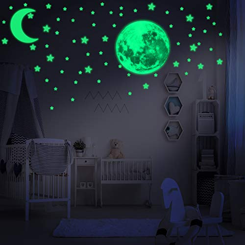 Glow in The Dark Stars for Ceiling - 634 pcs of Ceiling Stars  and  Dots w/Bonus Realistic Full Moon  and  Crescent Moon for Ceiling Decor for Kids Bedroom   Glow in The Dark Stars for Ceiling  and  Wall Decals