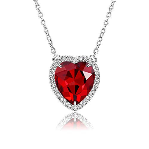 Beyond Love January Birthstone Necklace Red Garnet Heart Crystal Halo Pendant 14K White Gold Plated Dainty Chain Choker Princess Necklaces for Women Girls Jewelry Gift Silver 18 Beyond Love January Birthstone Necklace Red Garnet Heart Crystal Halo Pendant 14K White Gold Plated Dainty Chain Choker Princess Necklaces for Women Girls Jewelry Gift Silver 18