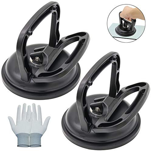 IRmm Aluminum Alloy Glass Suction Cup Dent Puller Vacuum Lifter,Double Handle Locking Power Gripper Sucker Plate Suitable for Glass/Tiles/Mirror/Granite Lifting,2 Pack,(Gloves Included)