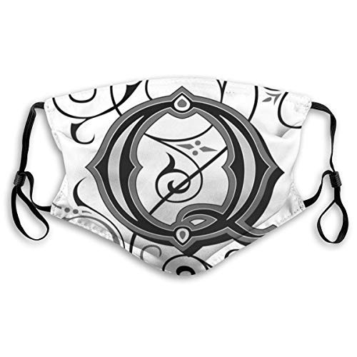 Fashion Facial Windproof mask decorations Unisex,Flowers Flourishing Gothic Q Words Writing Artistic Style Aged Typography,for adults