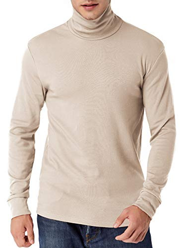 Le Vonfort Mens Casual Slim Fit Turtleneck Pullover Sweater Long Sleeve Breathable Thermal Shirts Comfortable Base Layers Oatmeal X-Large