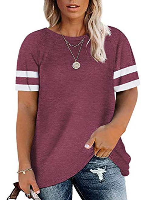 Plus Size Shirts for Women 3X Summer Oversized Tee Tops Wine Red-22W