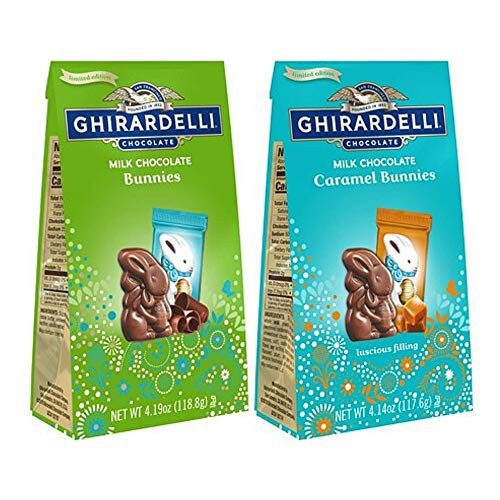 Ghirardelli Milk Chocolate Bunnies and Caramel Bunny Easter Candy for Baskets, Egg Hunts, Limited Edition, Pack of 2 Ghirardelli Milk Chocolate Bunnies and Caramel Bunny Easter Candy for Baskets, Egg Hunts, Limited Edition, Pack of 2