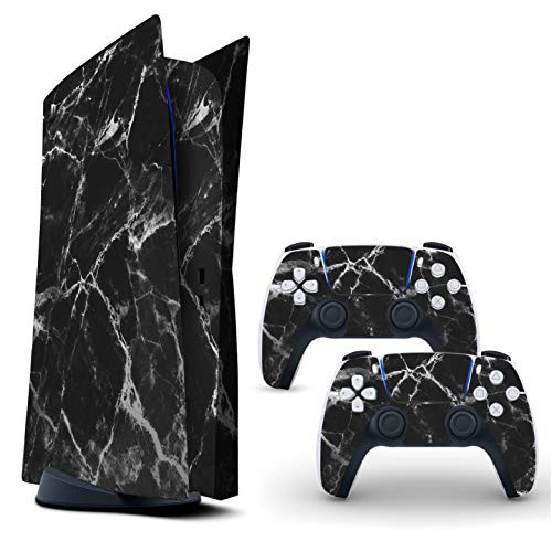 Ps5 skin  inchblack marble inch protective wrap cover vinyl sticker decals for sony playstation 5 disk version console and two dual sense 5 sticker skins Black marble ps5 skin console and controller
