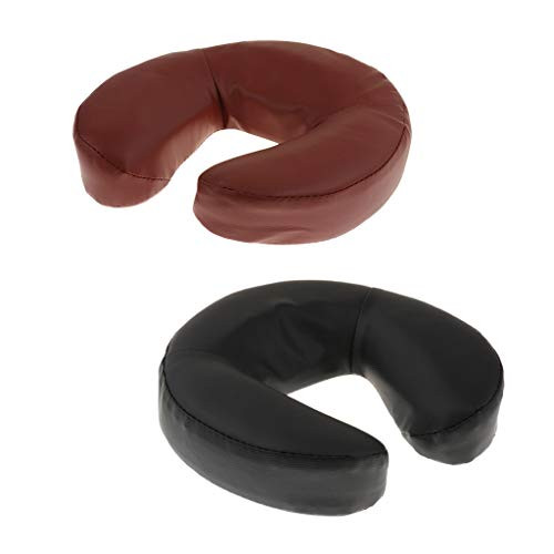 Bonarty 2PCS Washable PU Leather Cover Foam Face Down Cradle Cushion Pillow for Massage Table Bed Chair, Black/Red Brown - 27x28x6cm