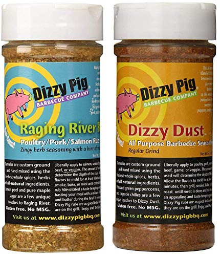 Dizzy Pig BBQ Salmon Seasoning Spice  and  Dizzy Dust Rub (Combo Pack) All Purpose All Natural Regular Grind Culinary Cooking Rub Spice - 7.8 Oz Shaker Bottles