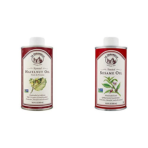 La Tourangelle Roasted Hazelnut Oil 16.9 Fl. Oz.  and  Toasted Sesame Oil  Rich, Deep, Delicious Flavor  All-natural, Expeller-pressed, Non-GMO, Kosher  16.9 Fl. Oz.