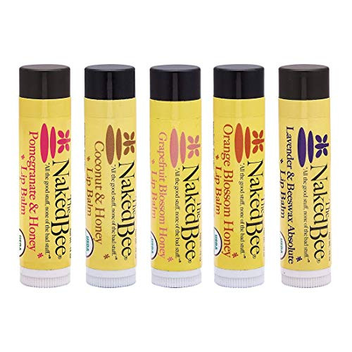 The Naked Bee Lip Balm Sampler, Coconut  and  Honey, Orange Blossom Honey, Pomegranate  and  Honey, Grapefruit Blossom Honey, Lavendar  and  Beeswax Absolute