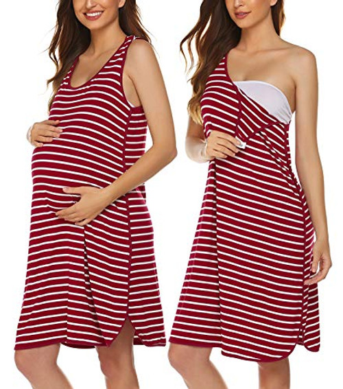Ekouaer Ultra Soft Maternity/Nursing Nightgown Dress, Breastfeeding Nightwear Wine Red Medium