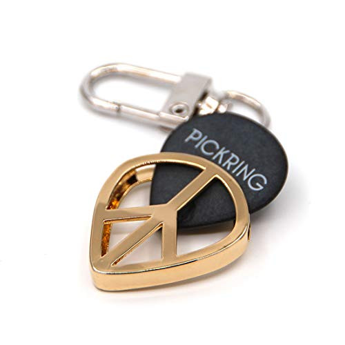 PICKRING (JAZZ SIZE) Peace Shaped Guitar Pick Holder Keychain for Guitarists/guitar picks keeper storage airpods keyring music lovers musicians gifts (Gold)